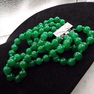 PERFECT CHINESE IMPERIAL JADEITE 4 STRD 8MM KNOTTED STERLING CLASP BRACELET 39